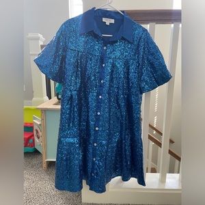 Peach love blue sequins button dress. Never worn. New without tags. Size small